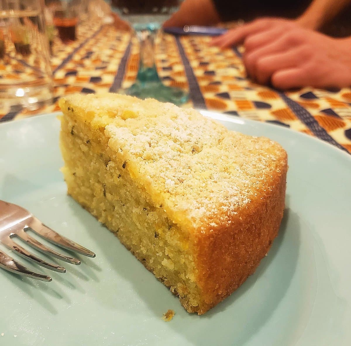 a slice of rosemary olive oil cake