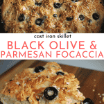 Easy Skillet Black Olive and Parmesan Focaccia Bread Recipe | Chenée Today