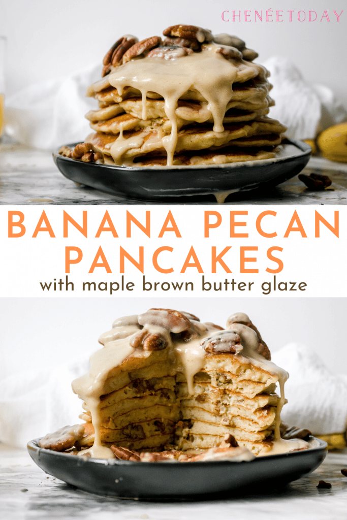banana pancake recipe with toasted pecans and maple brown butter glaze