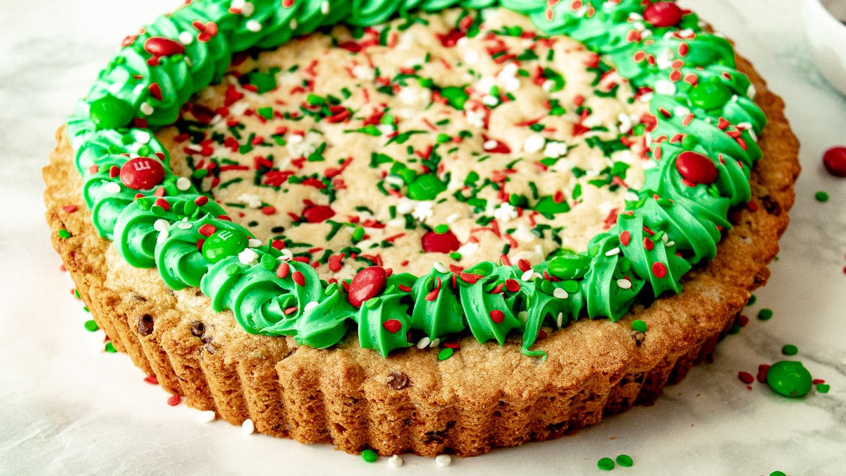 side view of decorated Christmas Cookie cake