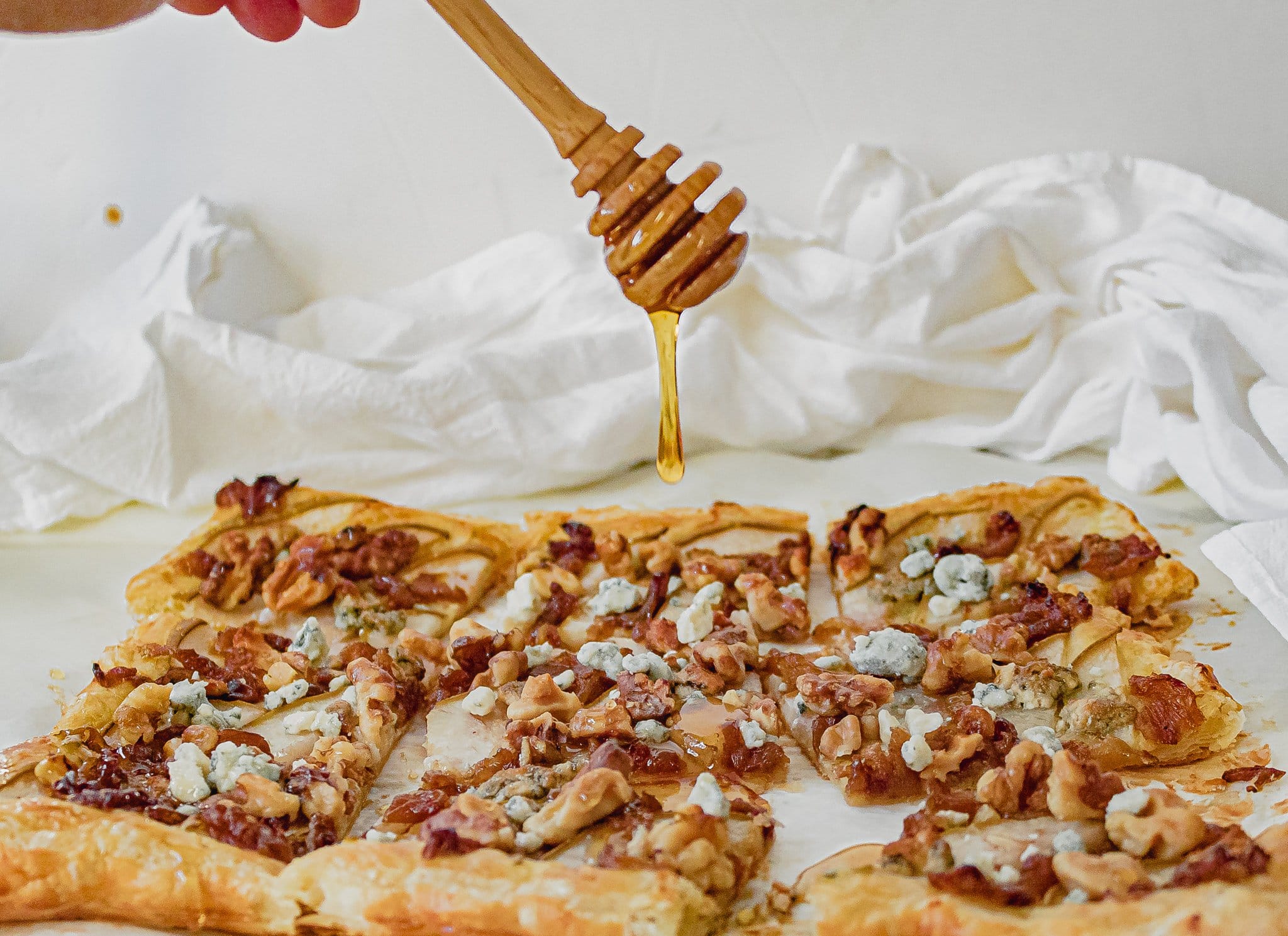 Puff Pastry Tart Recipe with Pear and Caramelized Onion, and Blue Cheese