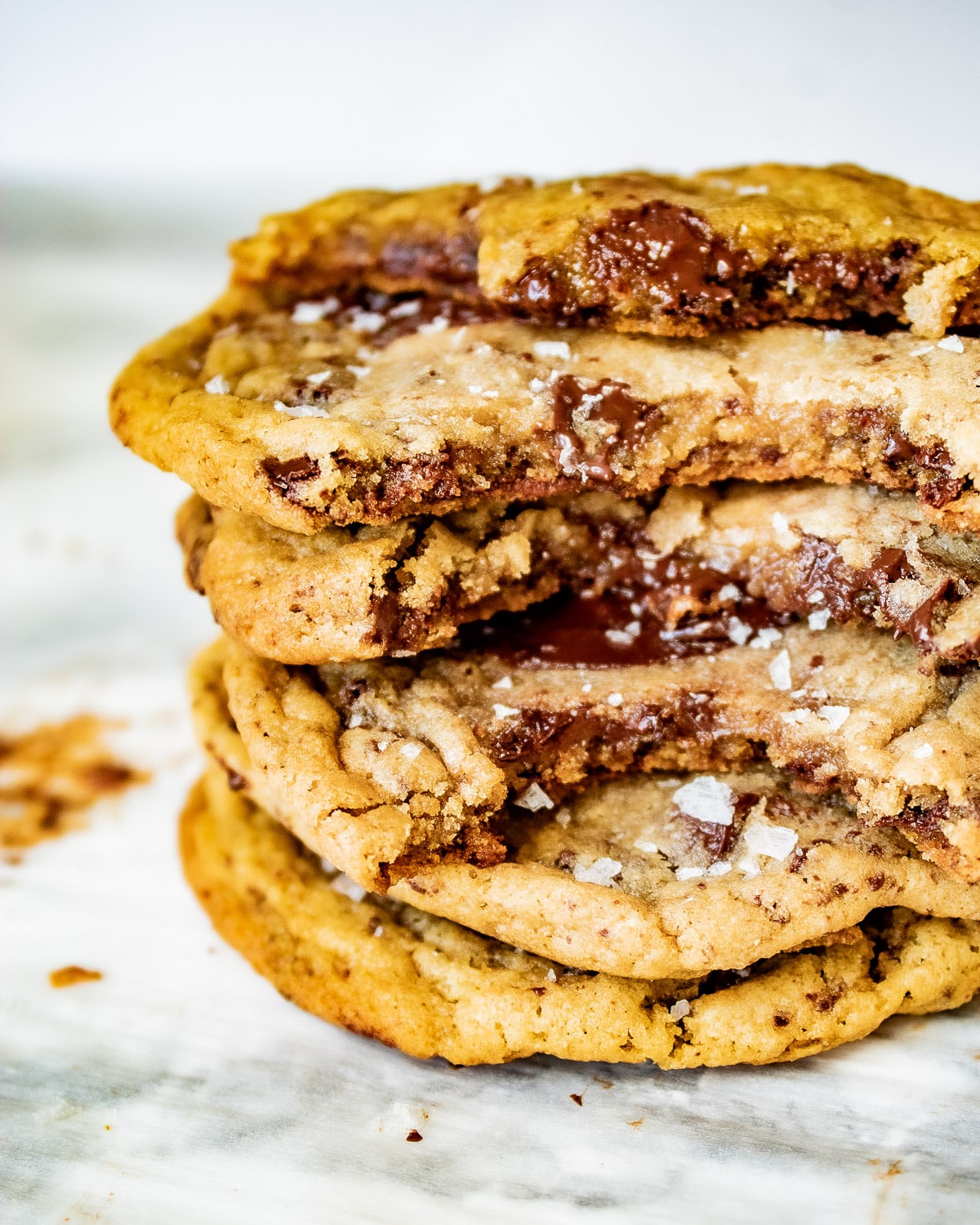 stack of small batch chocolate chip cookies