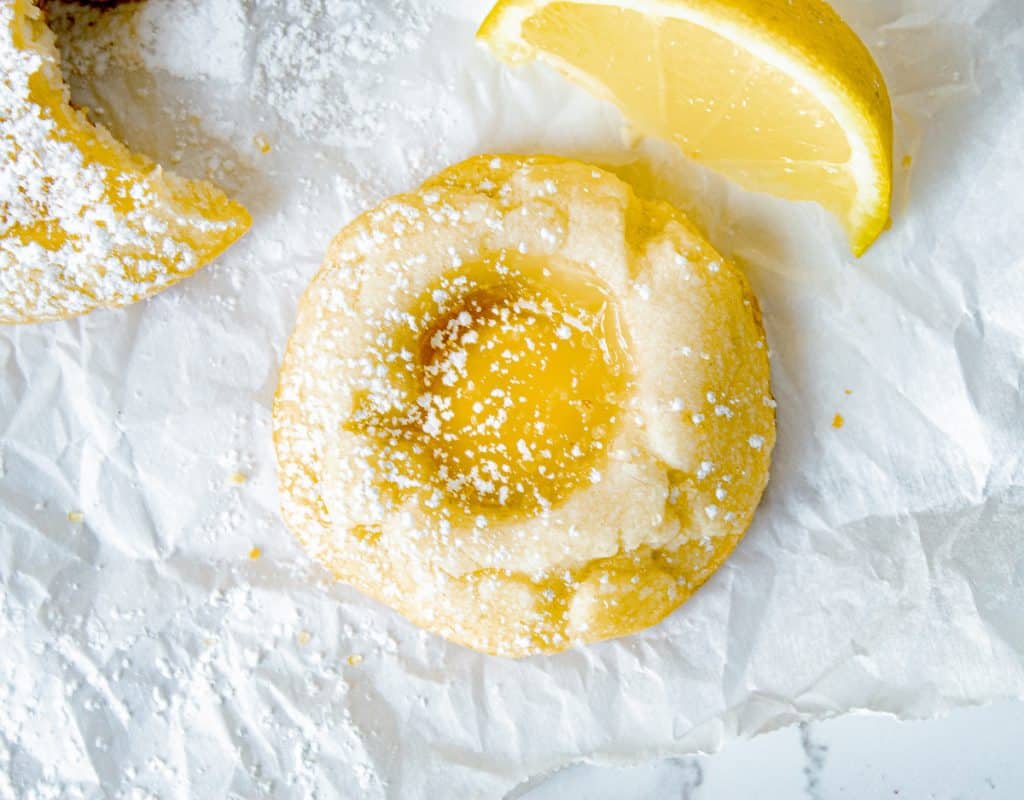 One lemon curd cookie seen from above