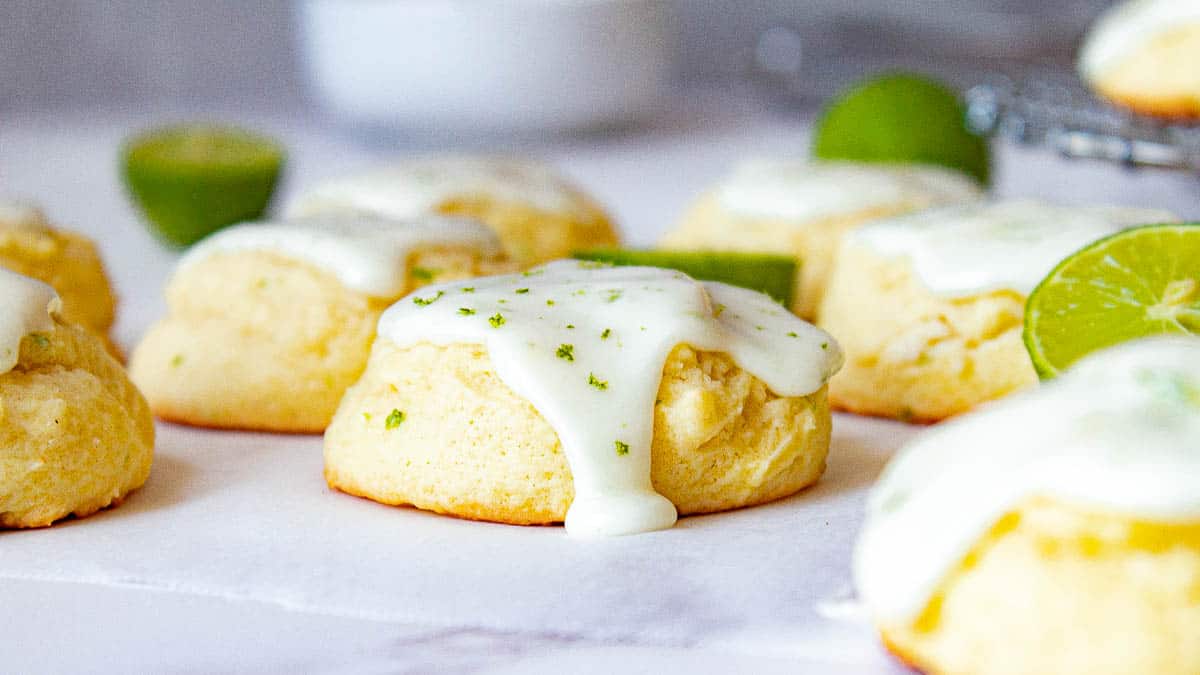 glazed key lime cookies on parchment