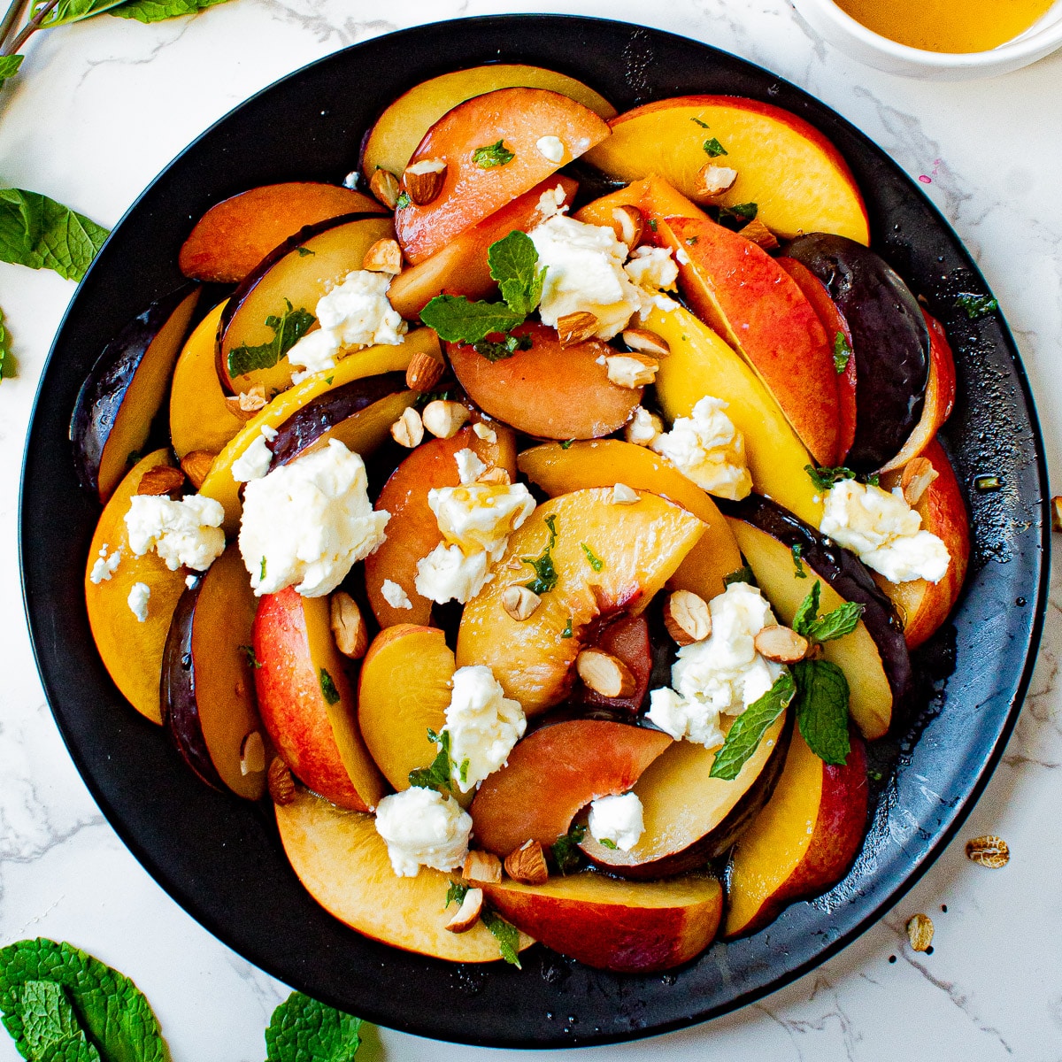 stone fruit salad on a plate
