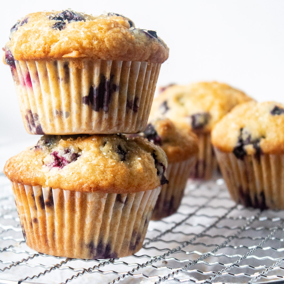 stacked buttermilk blueberry muffins
