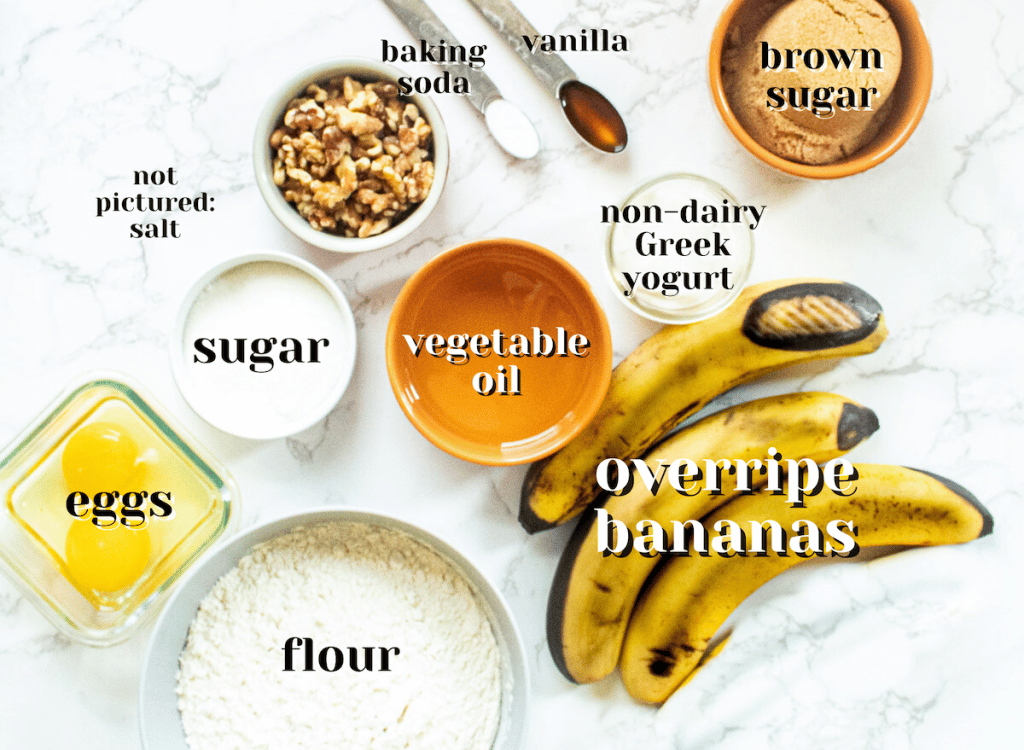 ingredients for dairy free banana bread
