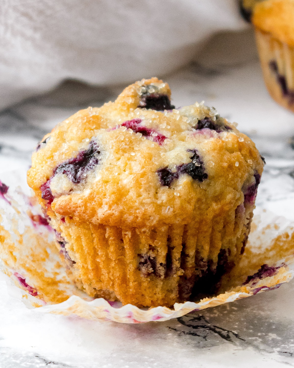 close up of buttermilk blueberry muffin