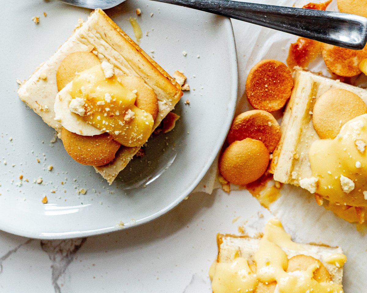 Banana Pudding Cheesecake Squares from above