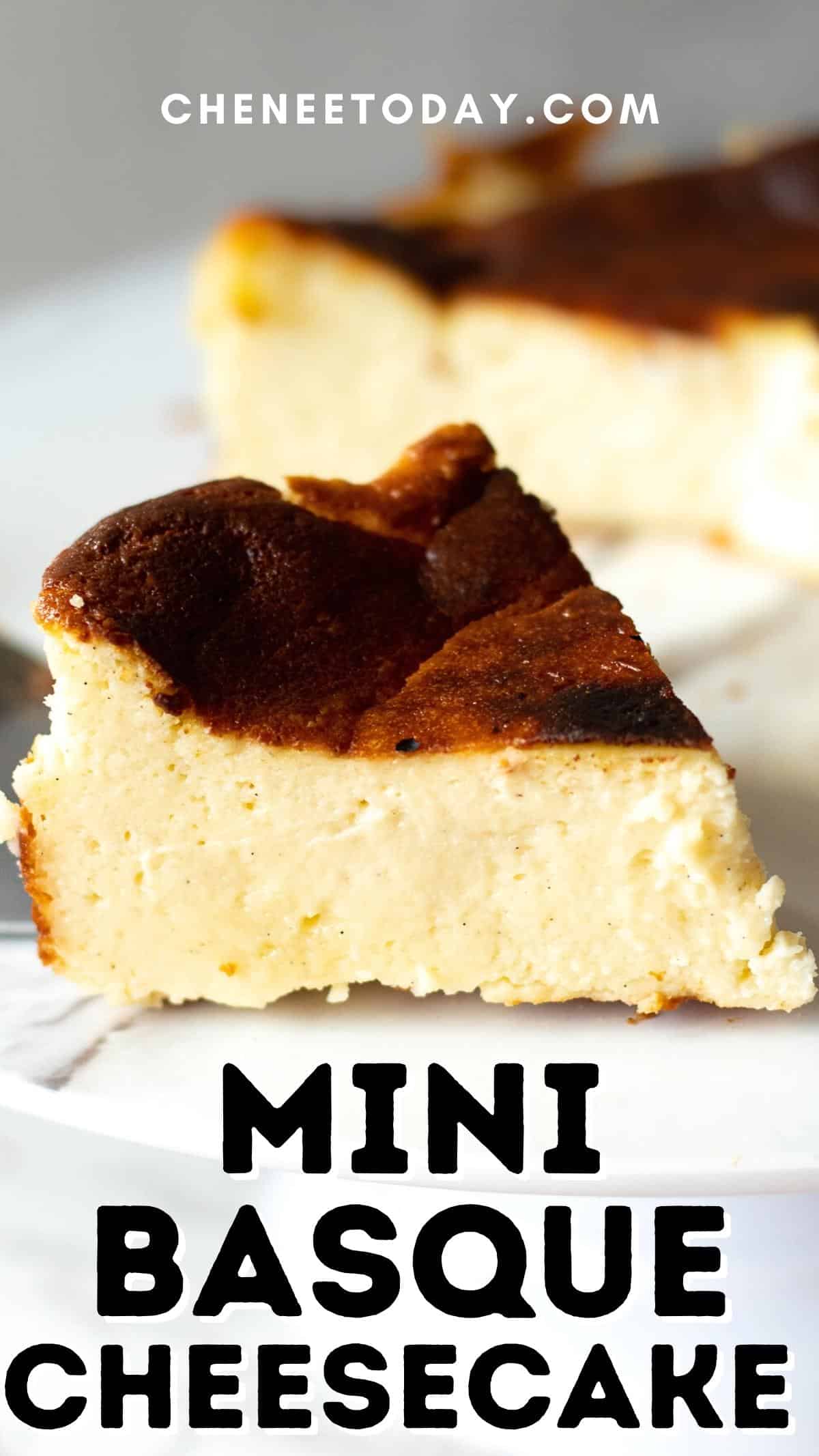 pin image for mini burnt cheesecake