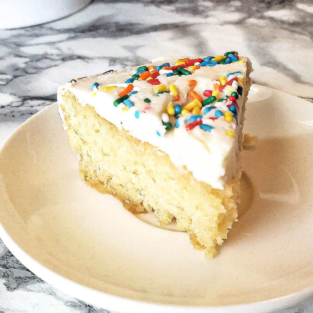 slice of mini vanilla cake on a plate