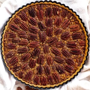 overhead shot of pecan pie tart