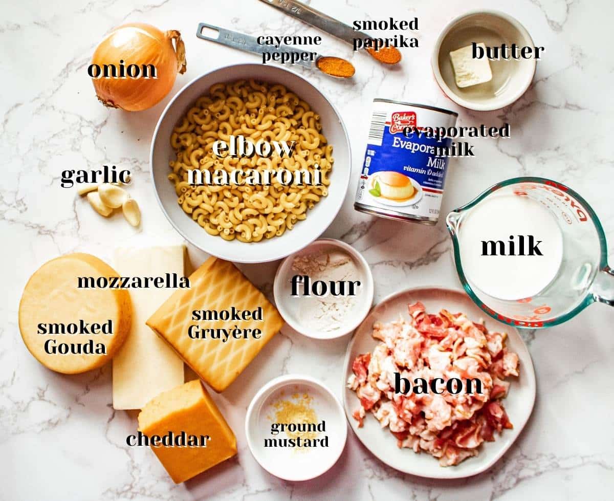 ingredients for creamy smoked mac and cheese