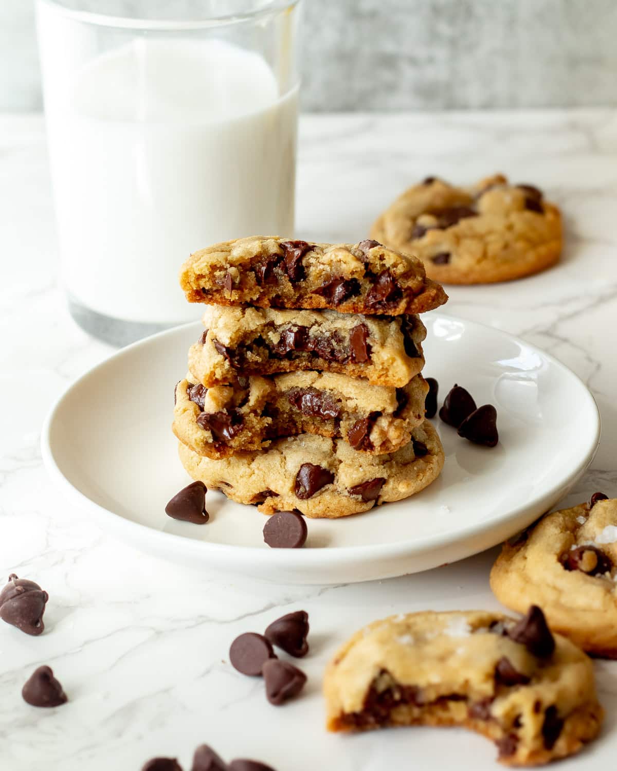 stack of dairy free chocolate cookies with melted chocolate chips