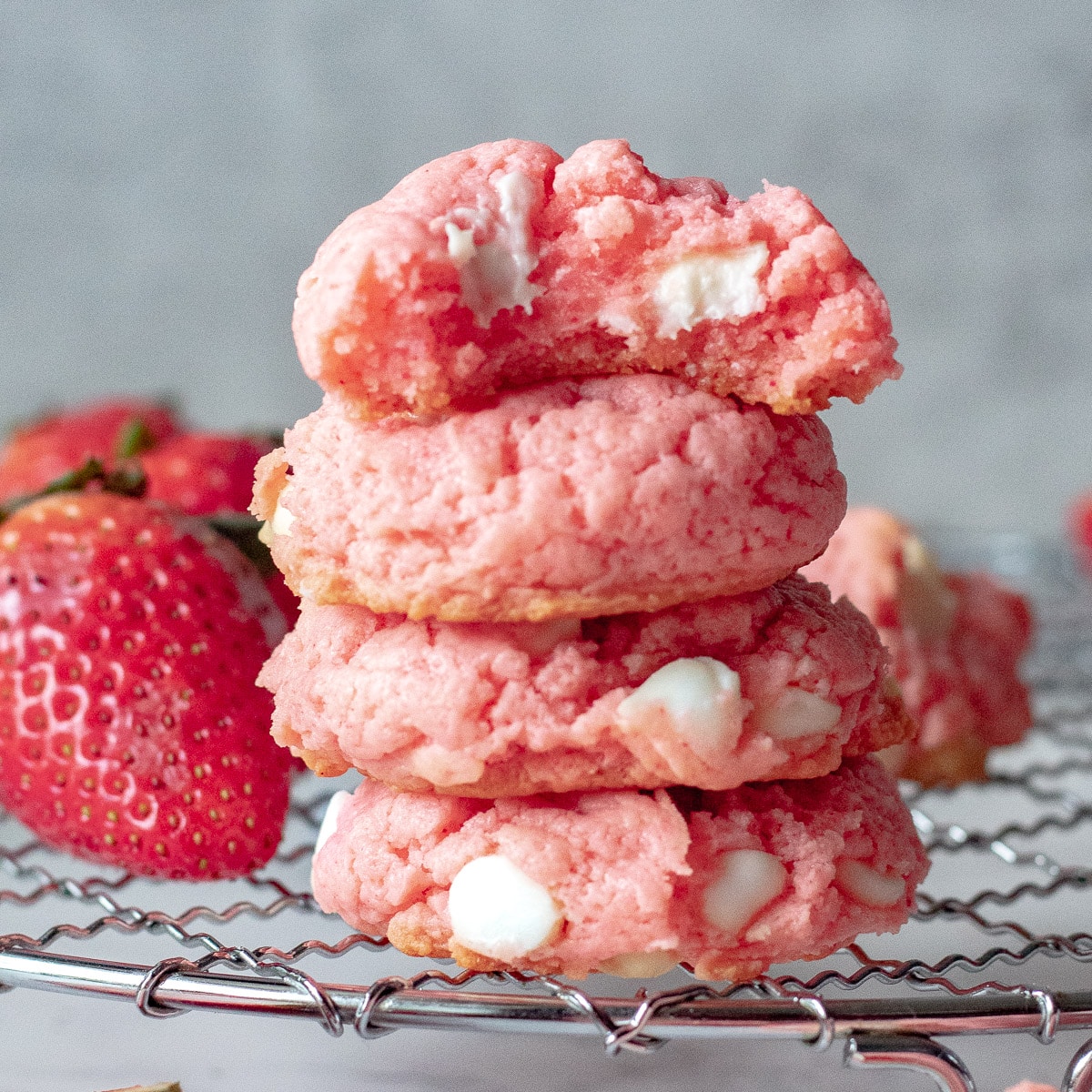 stack of strawberry cheesecake cookies