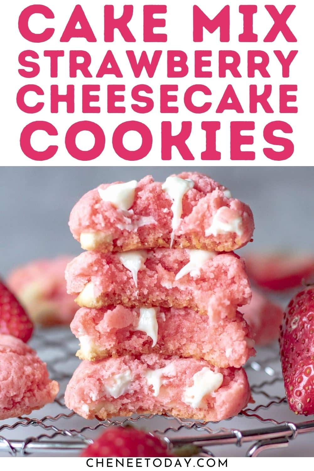pin image for strawberry cheesecake cookies