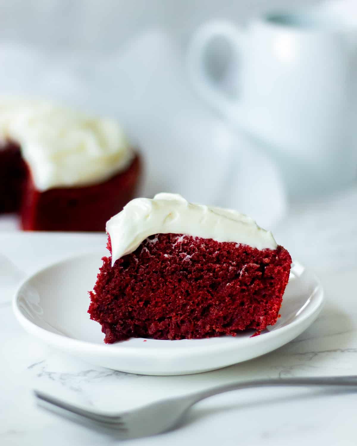mini red velvet cake slice on a plate