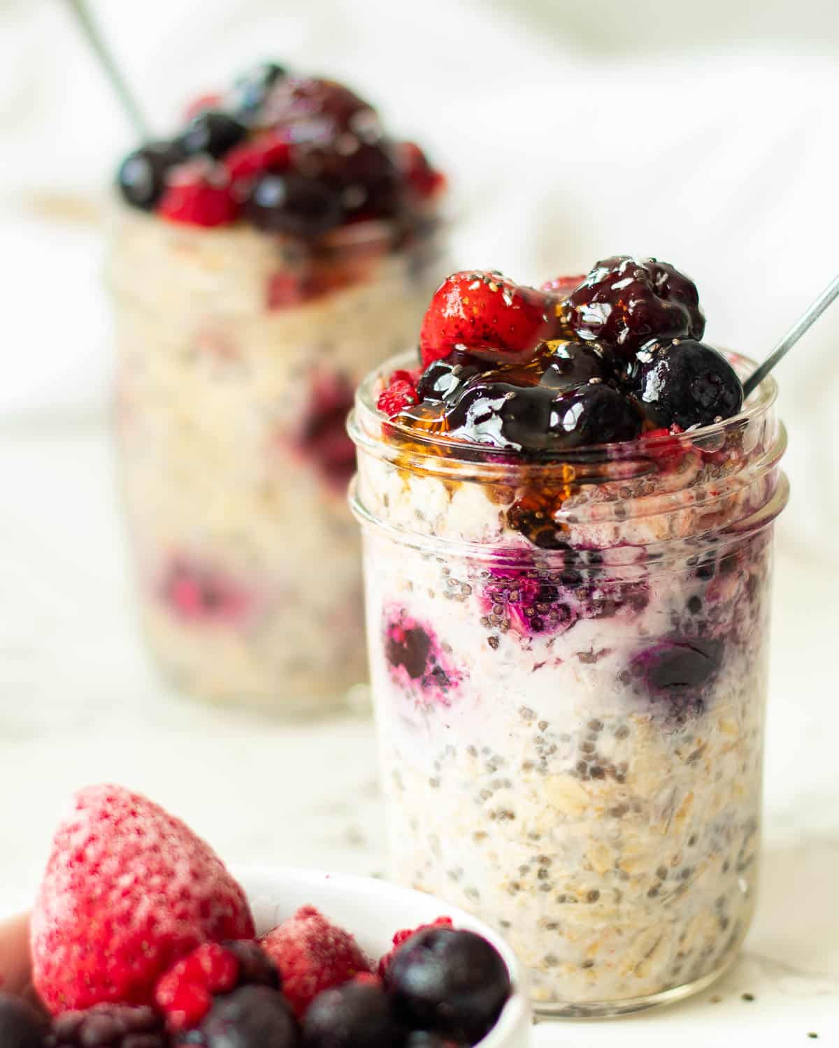 overnight oats with frozen fruit and yogurt