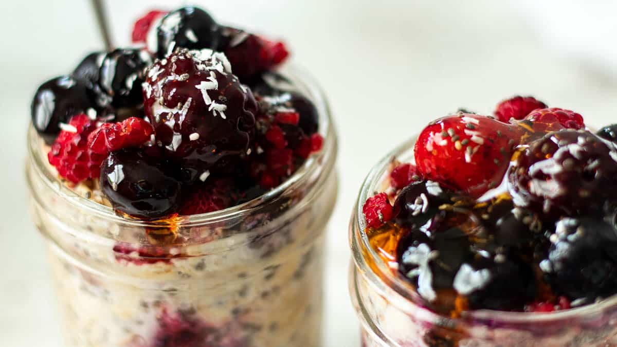 overnight oats with fruit in a jar