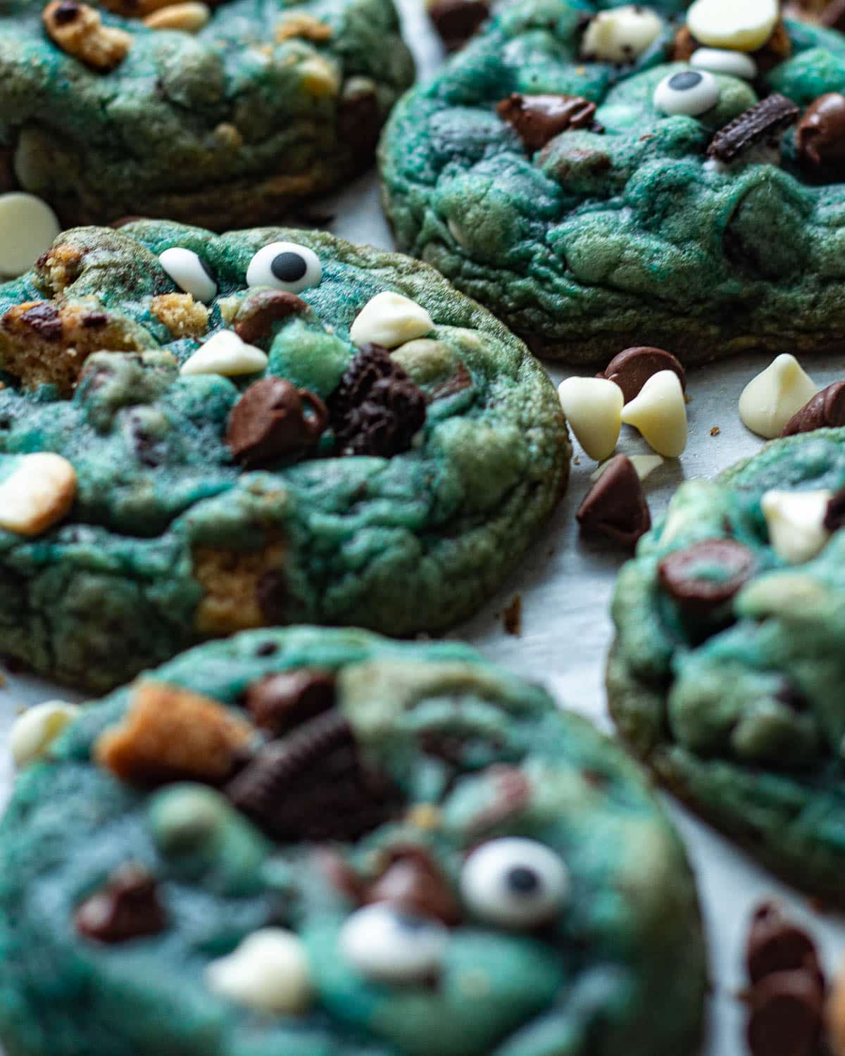 closeup of cookie monster chocolate chip cookies recipe 
