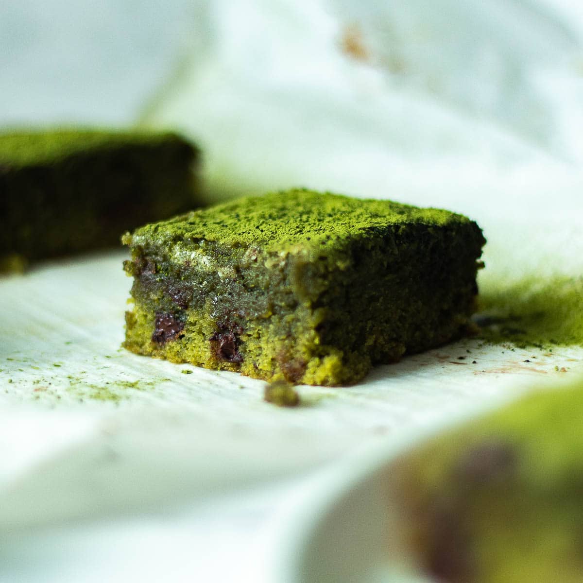 matcha brownie on parchment