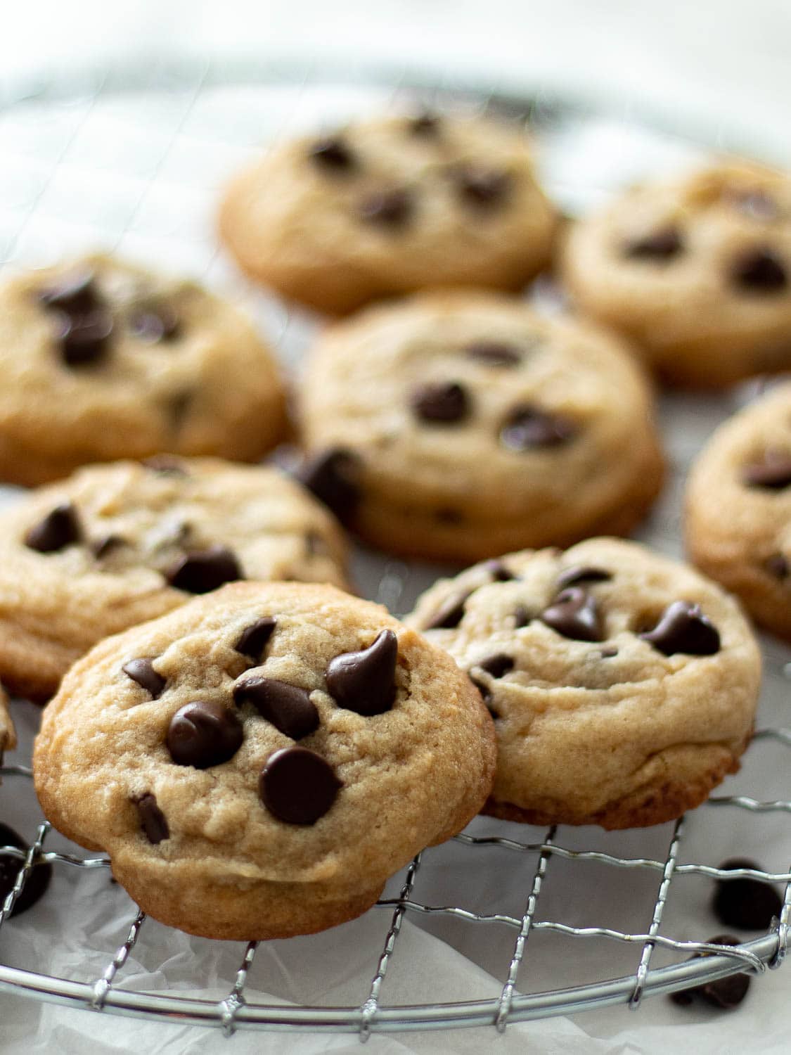 vegan chocolate chip cookies without brown sugar on a rack