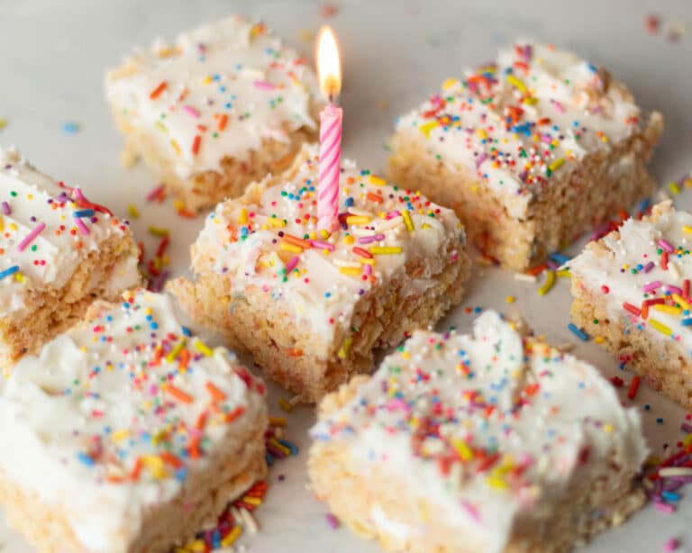 Birthday Rice Krispie Treats - Cake Batter Recipe - Chenée Today