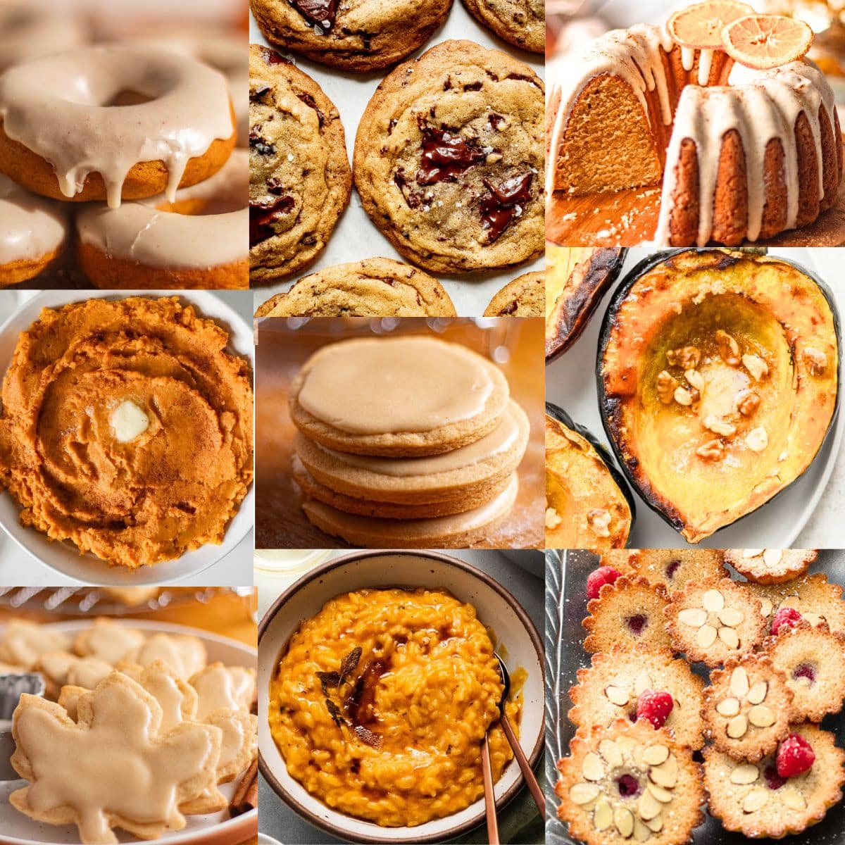 Collage of brown butter recipes, brown butter desserts, brown butter cookies, and savory brown butter dishes.